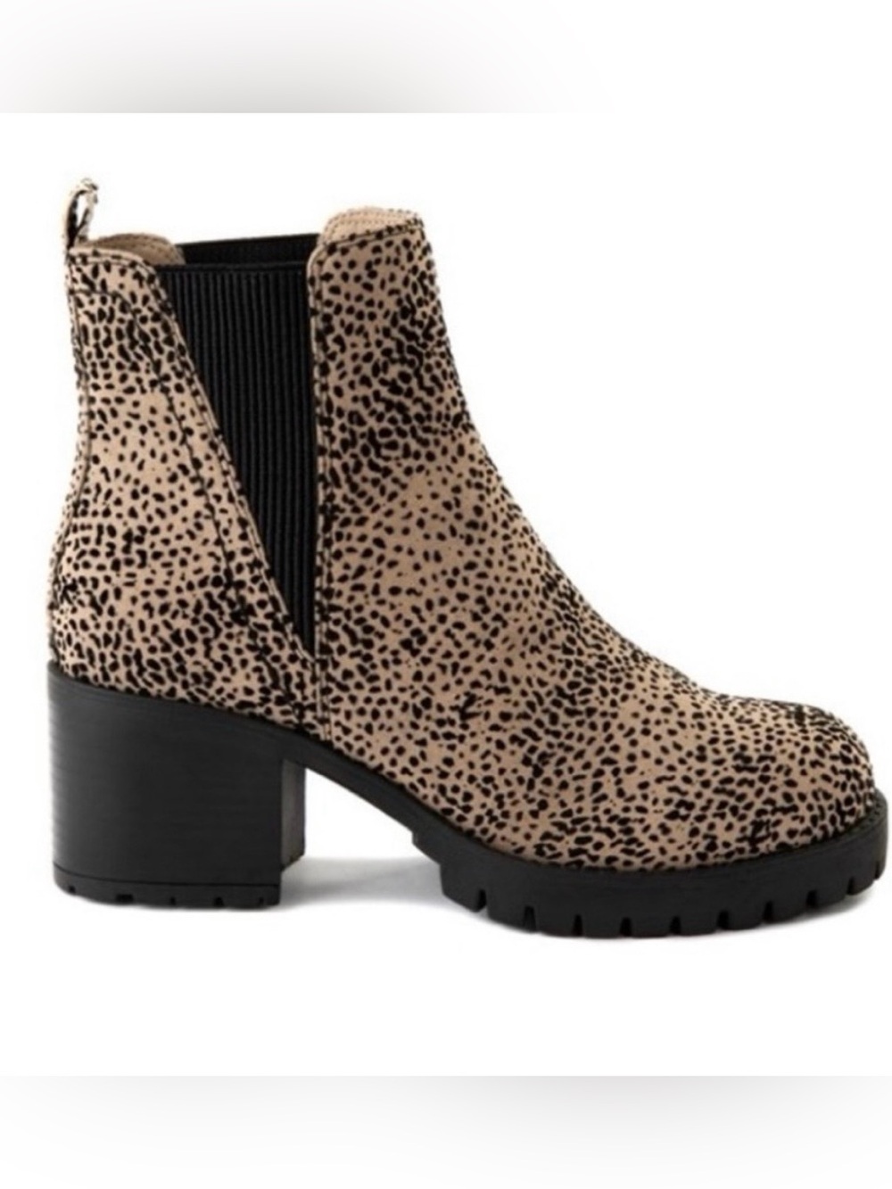 MIA Cheeta Print Ankle Boot with Elastic Panel & Chunky Block Heel